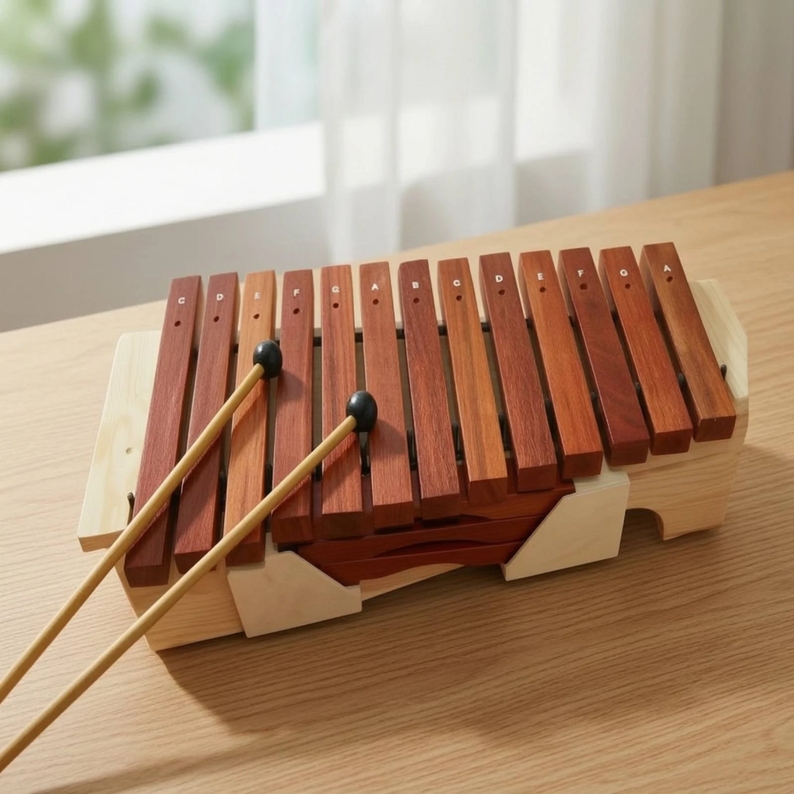 Wooden Xylophone with Mallets Box-Style Wooden Xylophone Glockenspiel Compact Professional for Beginners, Classroom