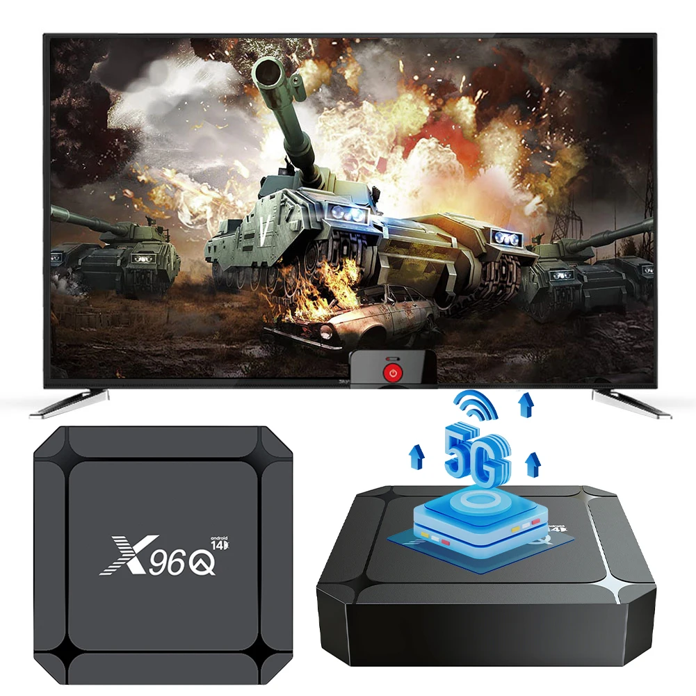 Android 14 TV Box Ram 2GB ROM 16GB Set Top Box Dual Band 2.4G/5.8GHz WiFi6 Android Box com controle remoto