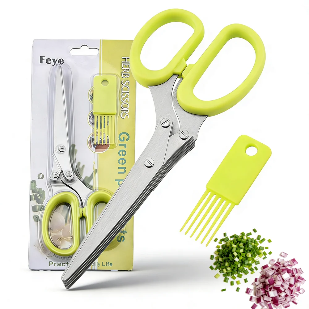 5 Layer Kitchen Scissors Stainless Steel Scallion Cutter Fast Vegetable Chopper for Home Salad Making & Kitchen Prep