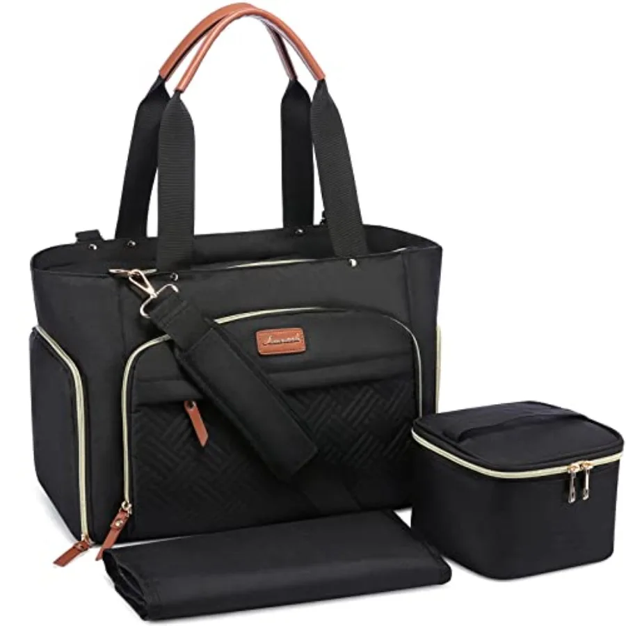 

LOVEVOOK Breast Pump Bag Diaper Bag Tote 3Pcs Set Work Bag for Breastfeeding Mom with 15" Laptop Pocket Cooler Bag and Changing