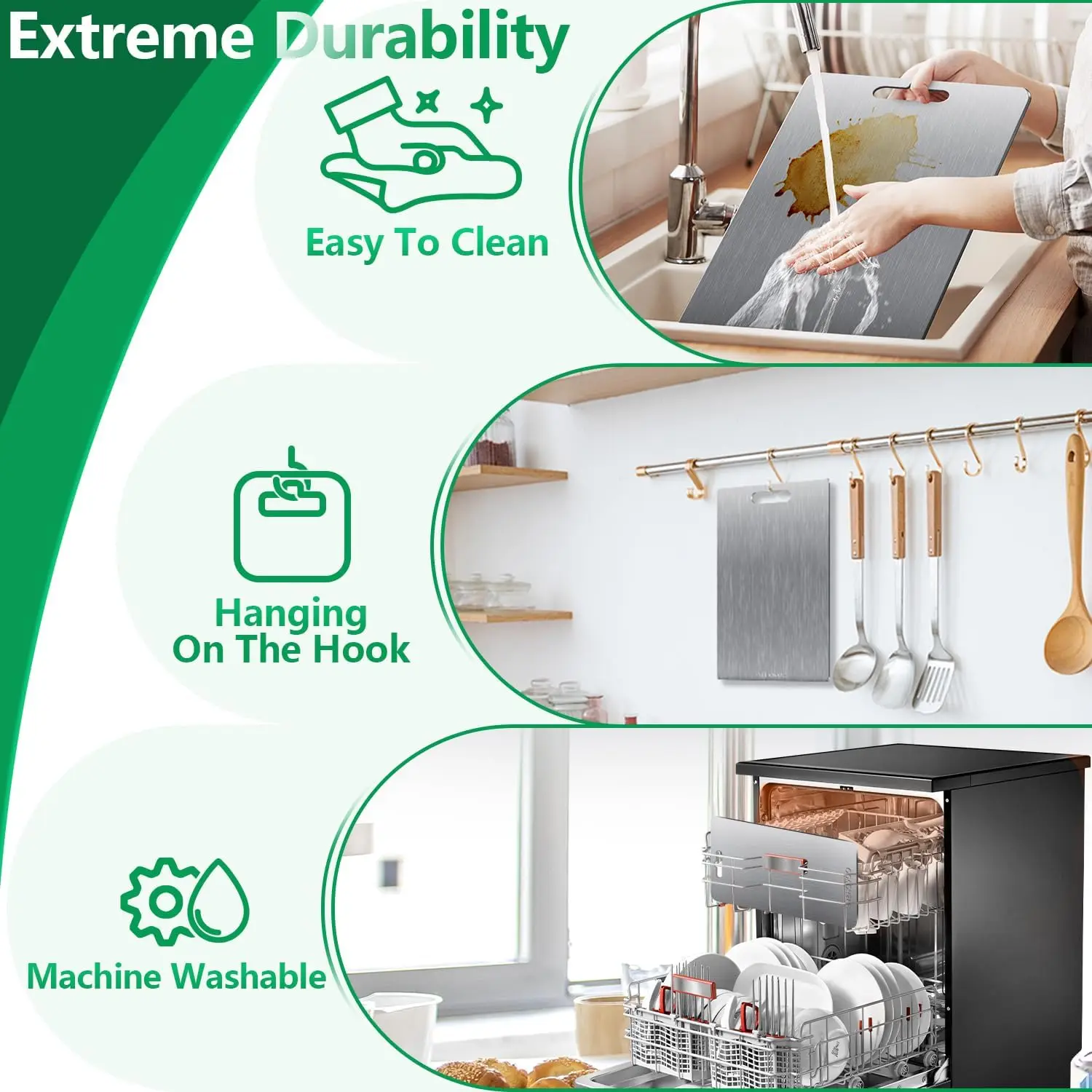 Conjunto de tábua de corte de titânio dupla face de 3 peças, seguro para máquina de lavar louça e fácil de limpar para cozinha e acampamento