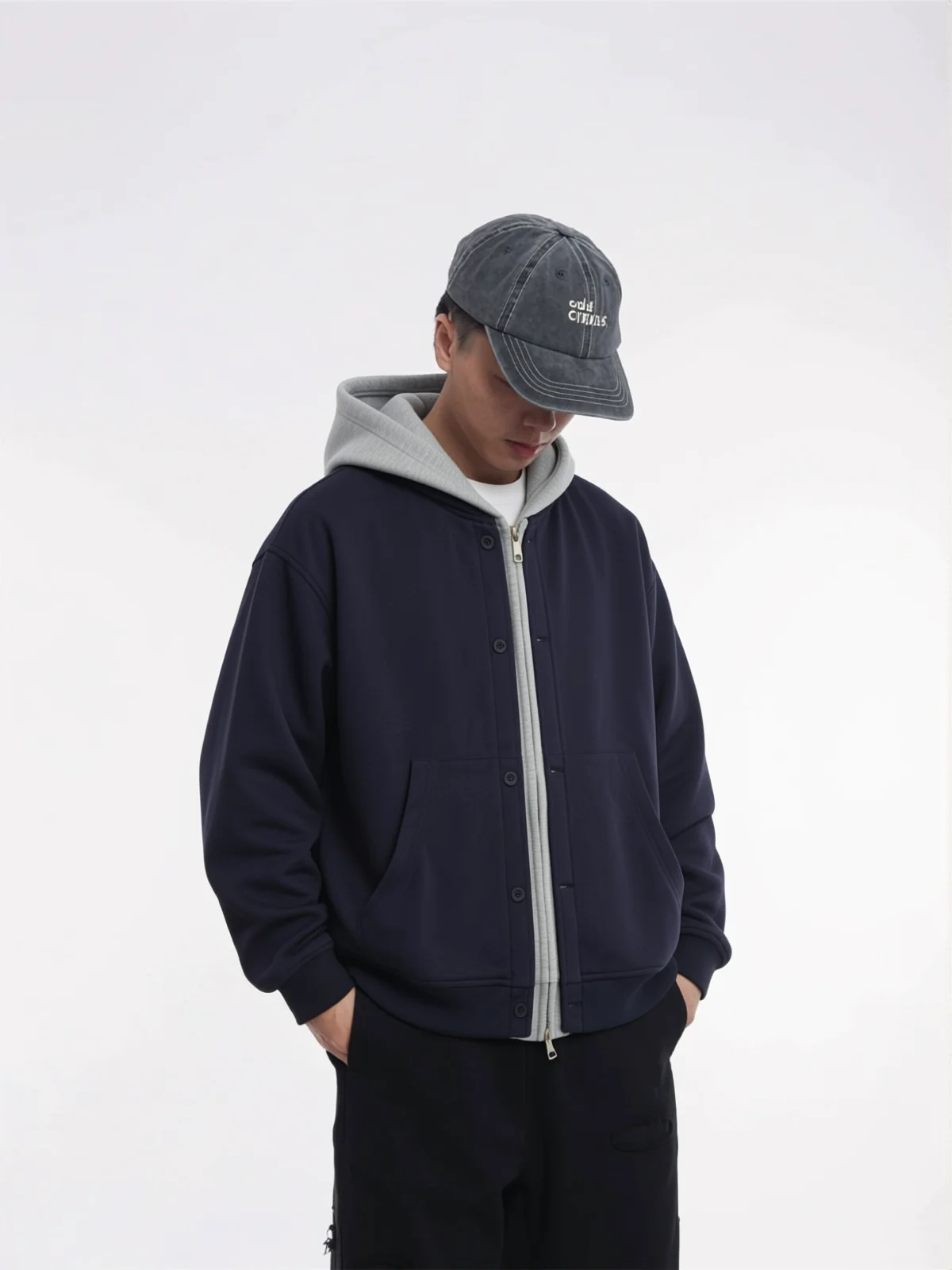 Retro 26AW Hooded Zipper Buttoned Sweatshirt Couple Style Versatile Cardigan Jacket Cotton Long Sleeve Anti-Wrinkle Warmth