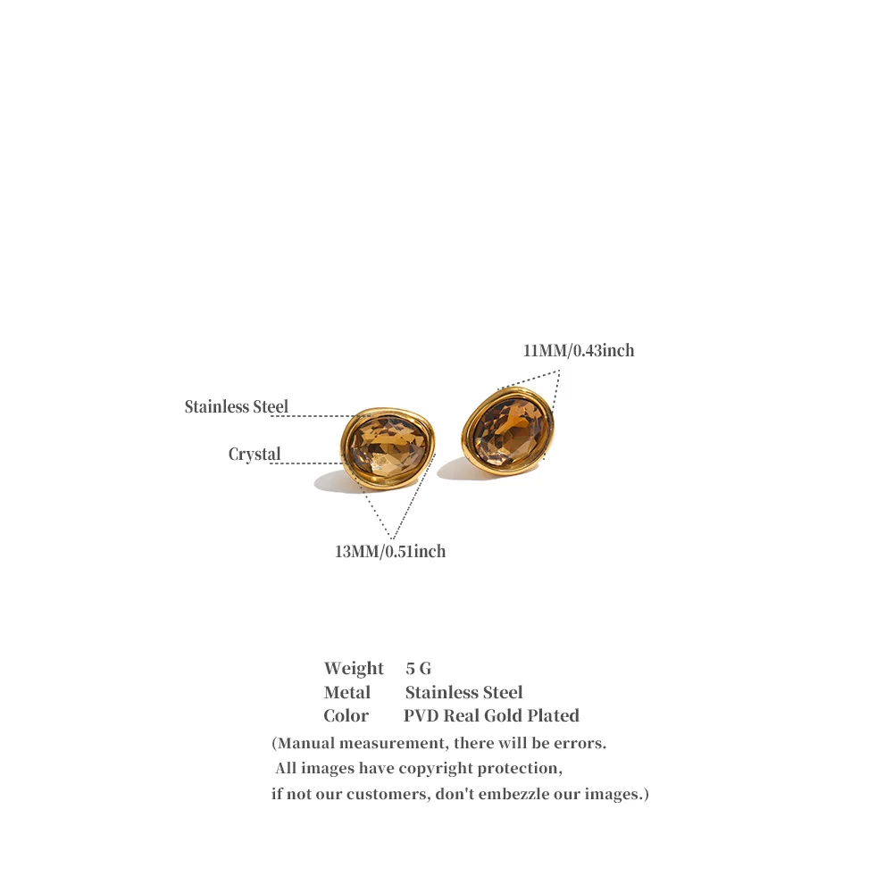Yhpup Edelstahl Kristall Runde Ohrstecker 18K Goldfarbe PVD-beschichtet Mehrfarbig Gegossener Glänzender Schmuck – Detail 1