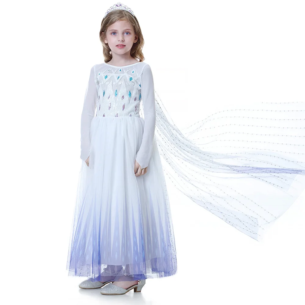 White SnowQueen Elsa Gown Disney Frozen Cosplay Dress For Little Girls Holiday Birthday Carnival Role Play Fancy Vestidos Outfit view 6