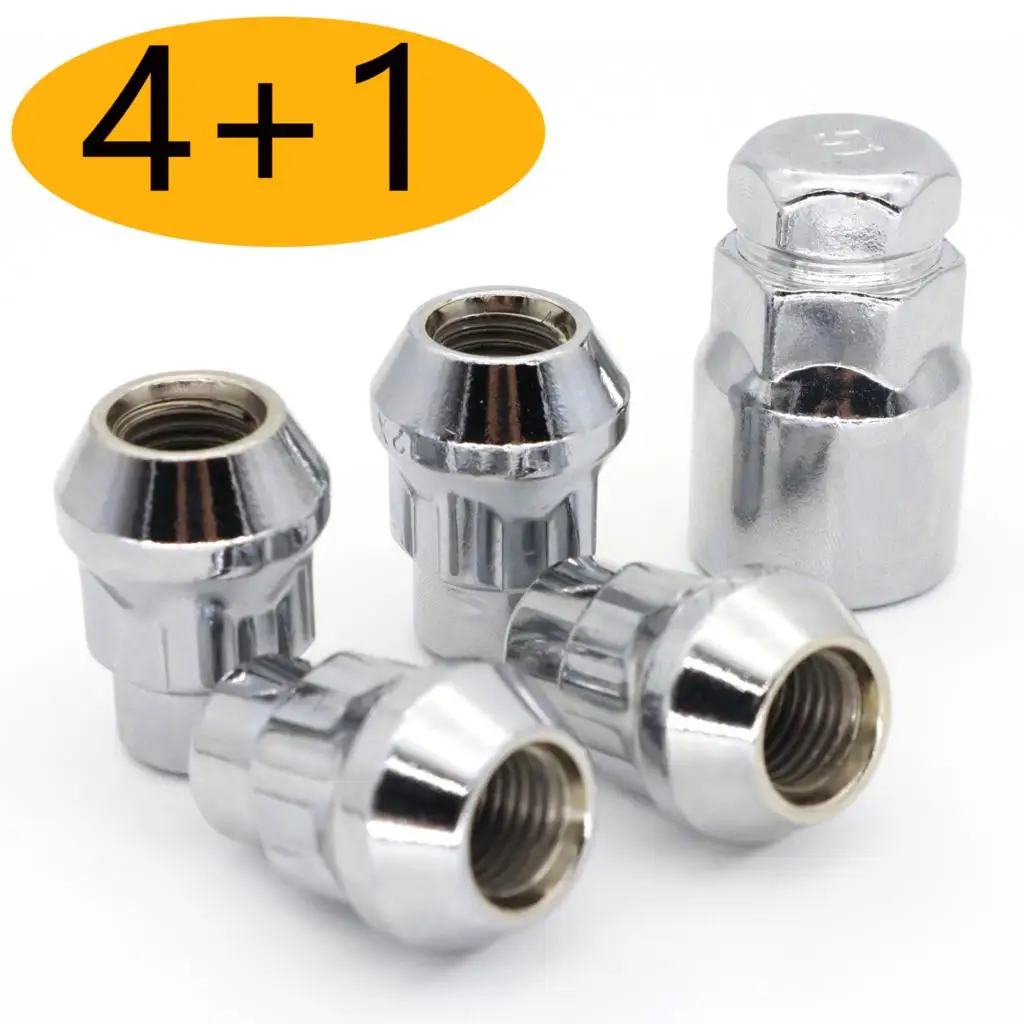 4Pcs For Ford Kuga Tourneo Connect 2002-2018 Car Wheel Lug Nuts Chrome M12x1.5 & 1X Key Truck Wheel Locking Nut Wheel Hub Parts