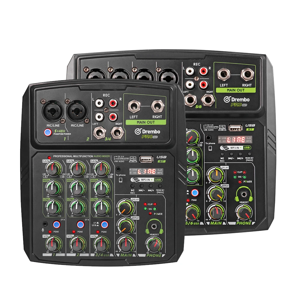 Sound Mixer Audio Mixer DJ Controller Mixing 4/6 Channels Bluetooth Phantom Power Delay Repaeat Effect For Sound Mixing Console