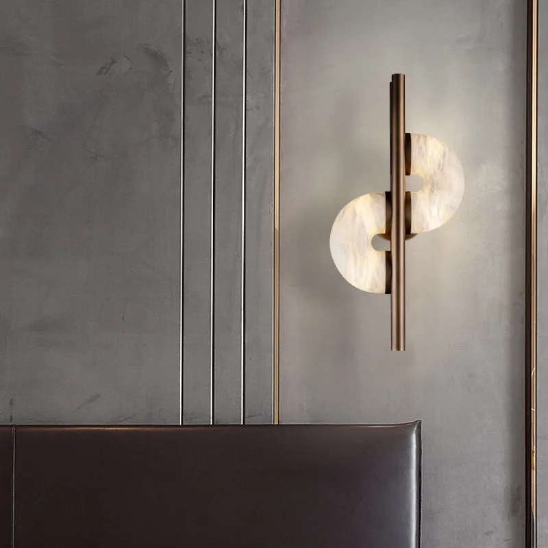 Copper Marble Wall Lamp Luxury LED Energy-saving Warm Light Bedroom Living Room Hotel Simple Installation Home Lighting 220V
