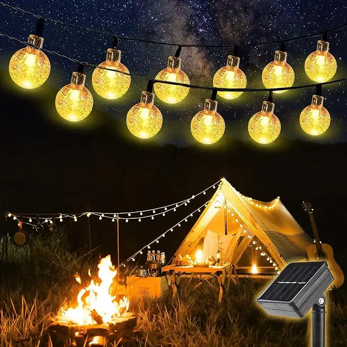 Salcar, luci a stringa solari da esterno, lunghezza 10 m, con 5 m di luci a LED a forma di sfera di cristallo, grado di protezione IP44, impermeabili, 8 modalità di illuminazione, ideali per decorare