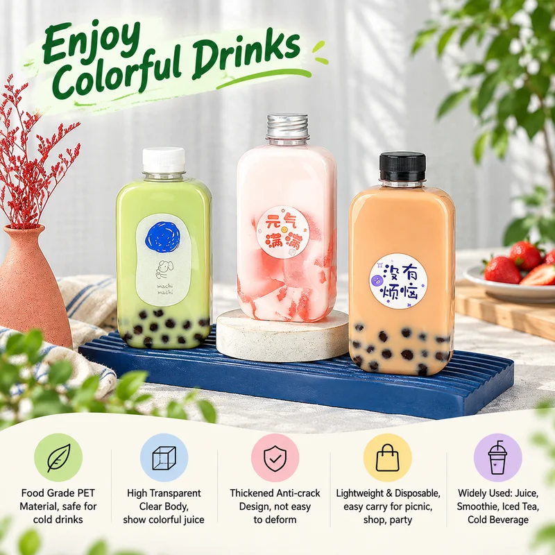 400ML Plastic Drink Bottles with Lids, 1/5/10/20Pcs Empty Beverage Storage Bottles for Juice Cold Drinks