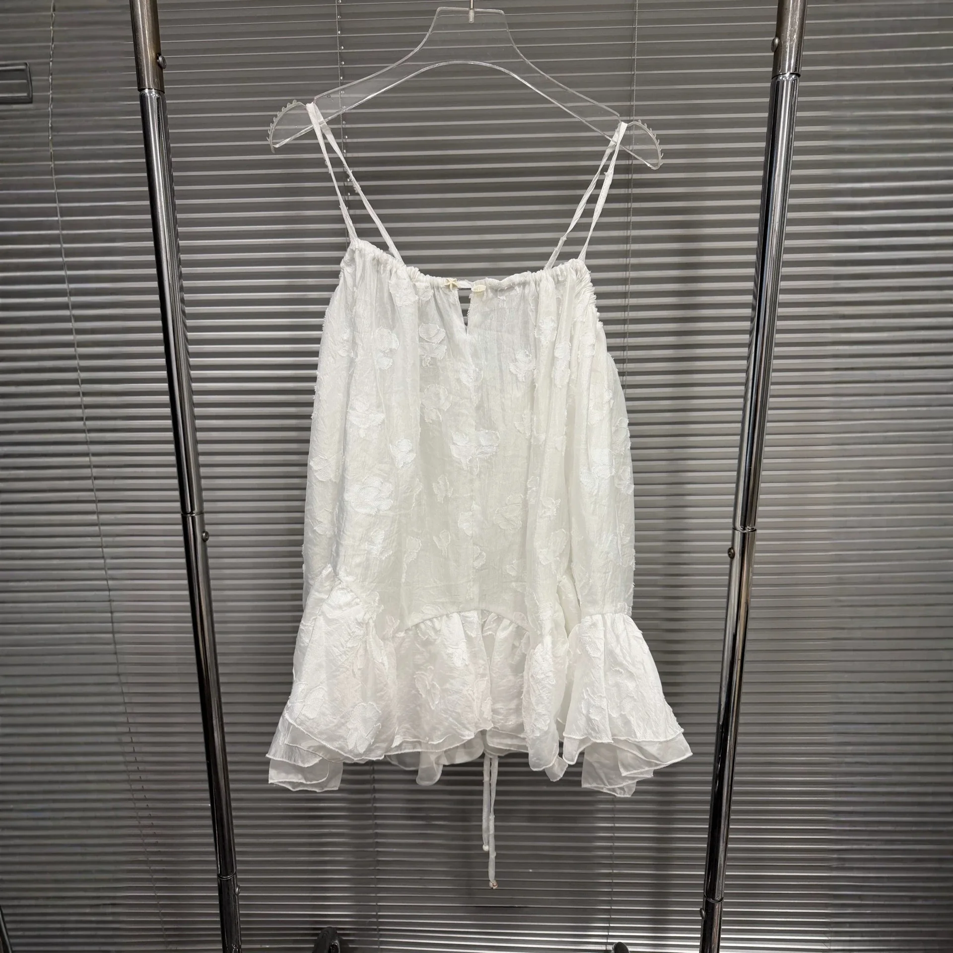 2026 Summer New Sweet Romantic Girls White Ruffled Hem Cami Tank Top