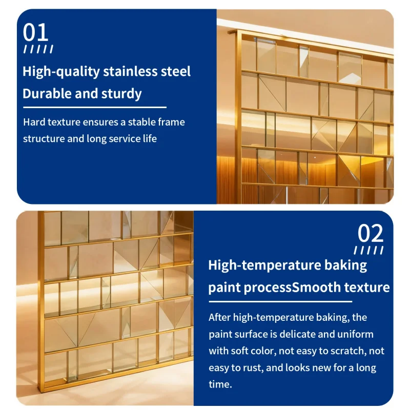 custom.OEM Gold Glass and 304 Stainless Steel Partition Room Dividers Home Living Room Hollow Metal Partition Screen Panel