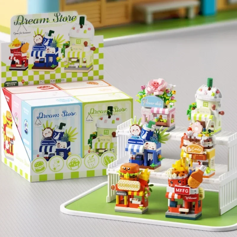 Cartoon Chinese Style Street View Mini Building Blocks Model Toy Educational DIY Assembly Desktop Ornament Kids Birthday Gift