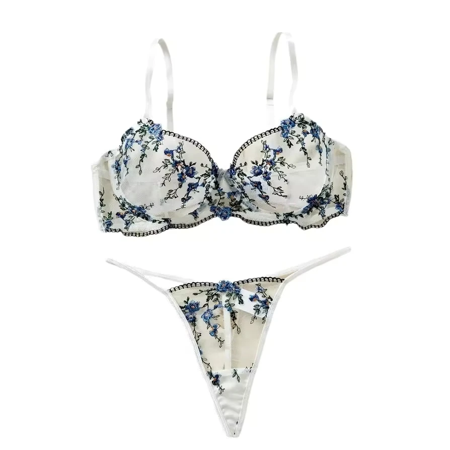 

Western Erotic Fresh Small Floral Sexy See Through Embroidery Bra Womens Seductive Underwear Clothing Womens Sexy Lingerie Set
