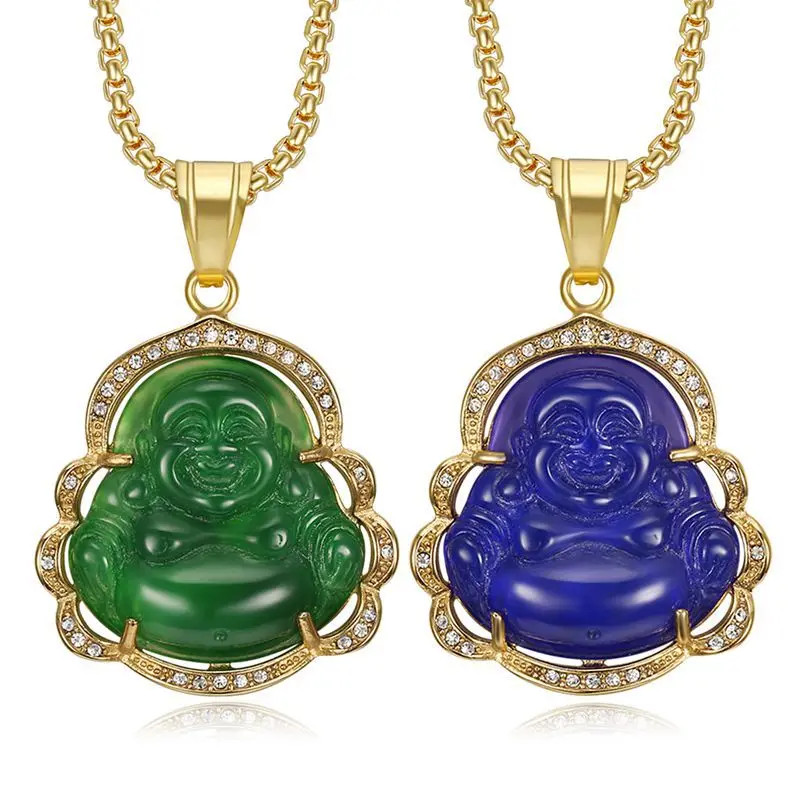 Multicolor Buddha Pendant rhinestone Malay jade Necklace With Tennis Chain Hip Hop Punk Jewelry Gifts