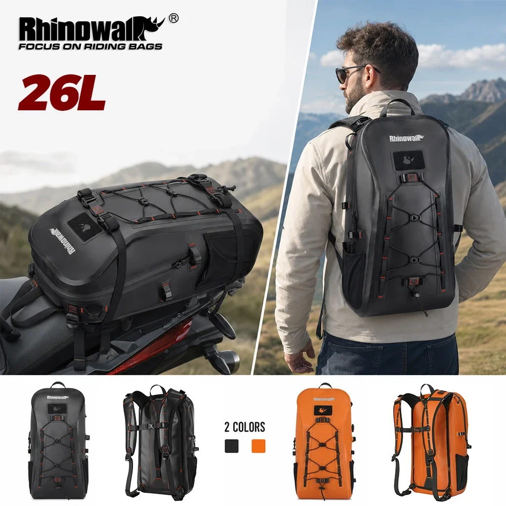 Rhinowalk 26L Waterproof Motorcycle Tail Bag Backpack With Laptop Pocket Helmet Holder Air Valve System For Cycling Hiking
