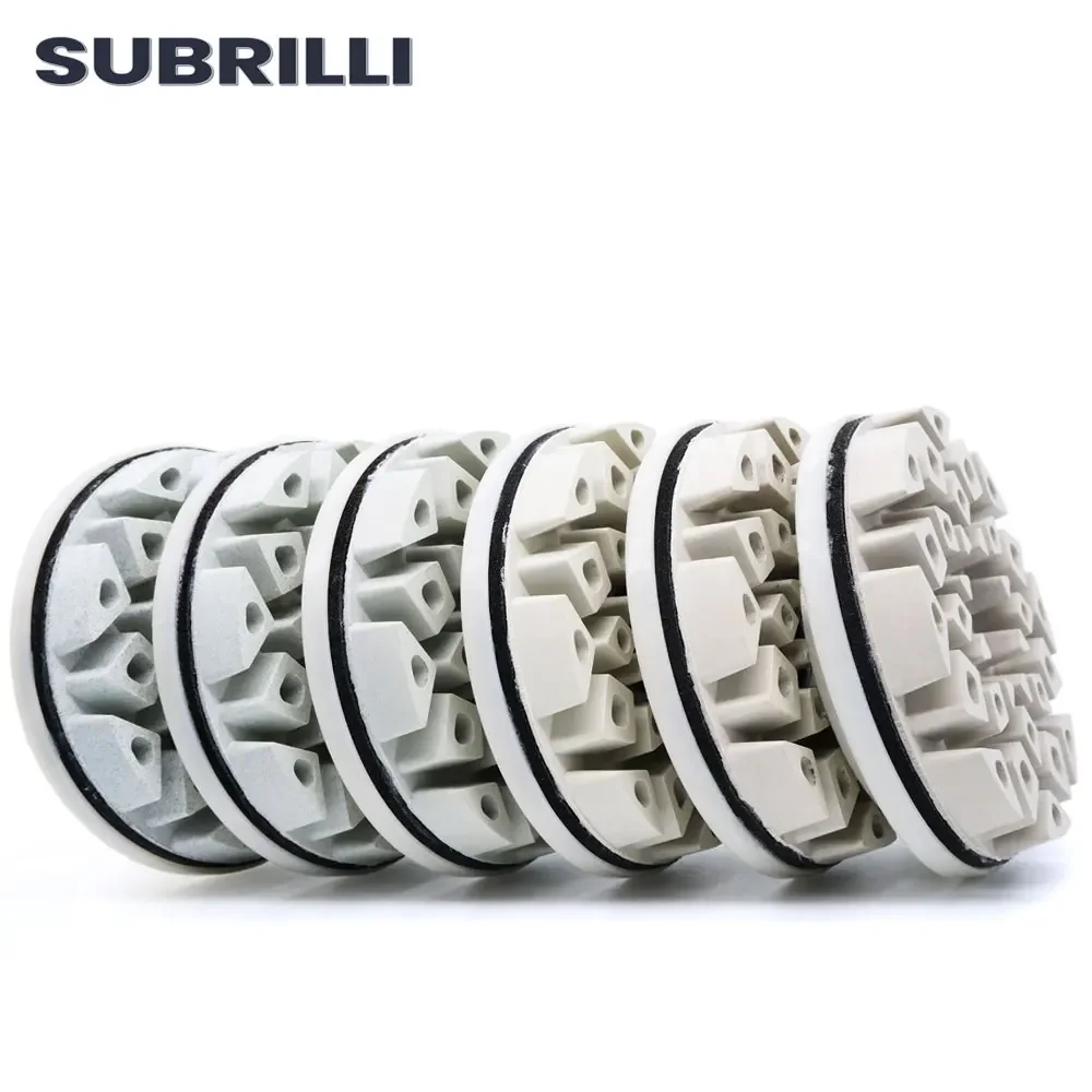 Subrilli 4 "7 pçs borda de diamante polonês roda caracol bloqueio resina bond almofadas moagem para granito pedra mármore abrasivo 12mm espessura