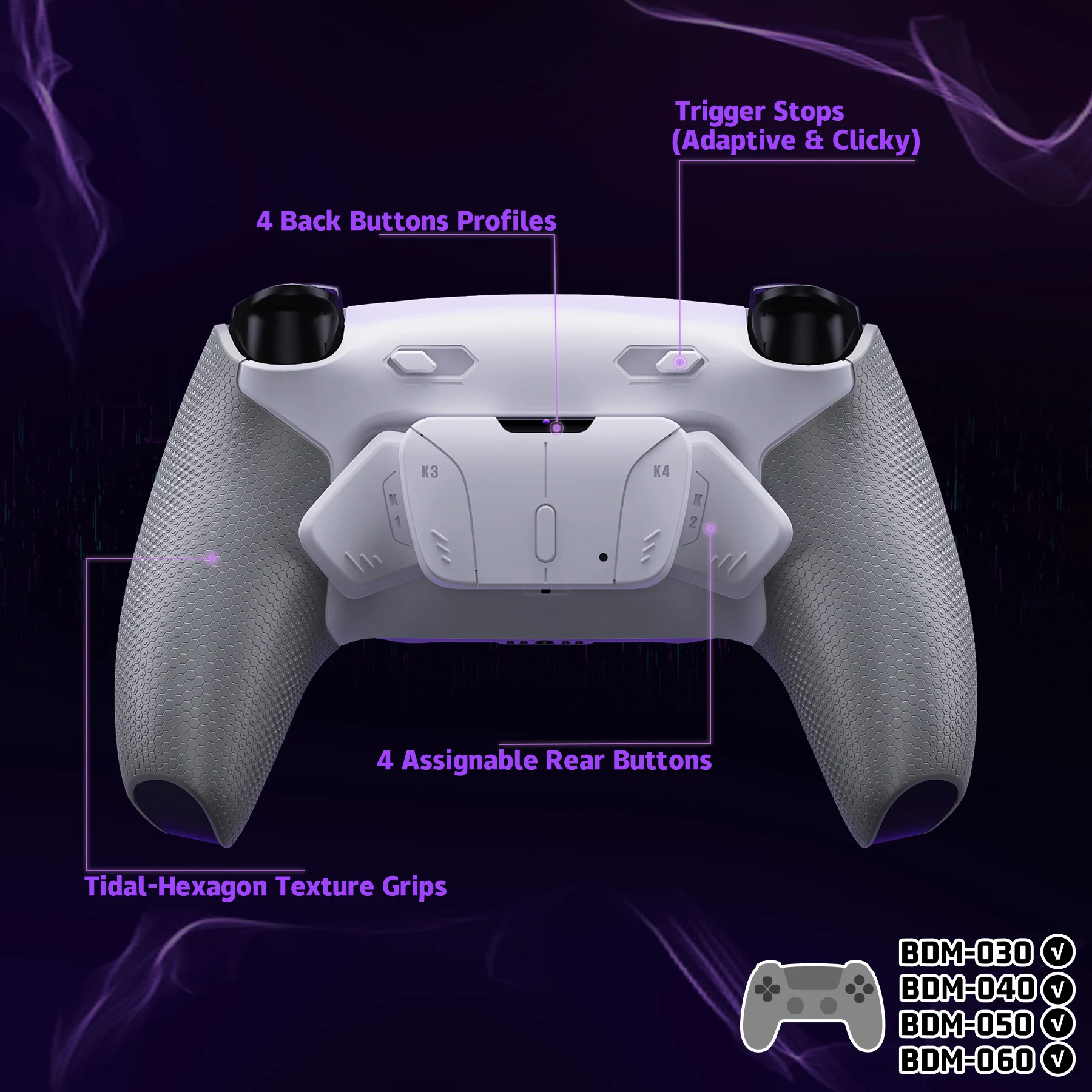 eXtremeRate for ps5 Controller BDM-060 RISE4 Plus MAX Back Button Kit w/Clicky Trigger Stop & Rubberized Grip