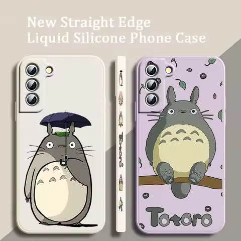 Cute T-Totoro Anime For Samsung Galaxy S25 S24 S23 S22 S21 S20 Ultra Plus FE 5G Liquid Left Rope Cover Phone Case