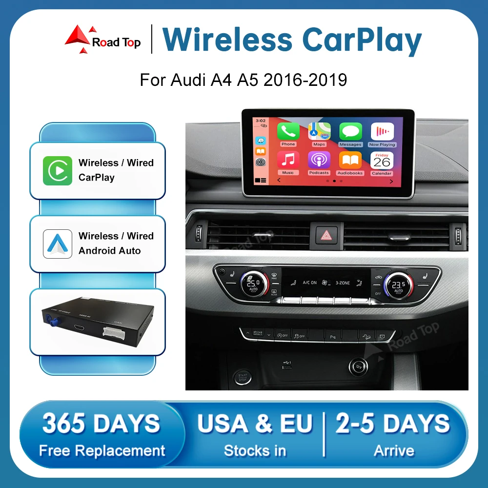 

Road Top Wireless CarPlay Android Auto Interface for Audi A4 B8 A5 Q5 2016-2019, with AirPlay Mirror Link Car Play Functions