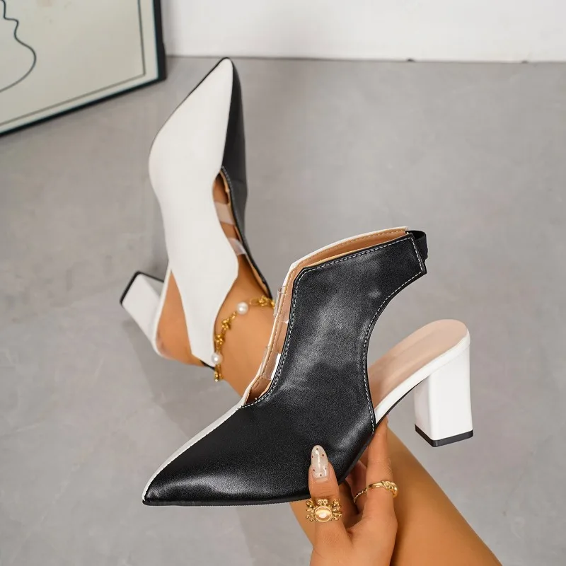 Botas frescas de tacón alto con tacón de bloque, novedad de verano 2025, sandalias con lazo envuelto en punta para comercio exterior de talla grande