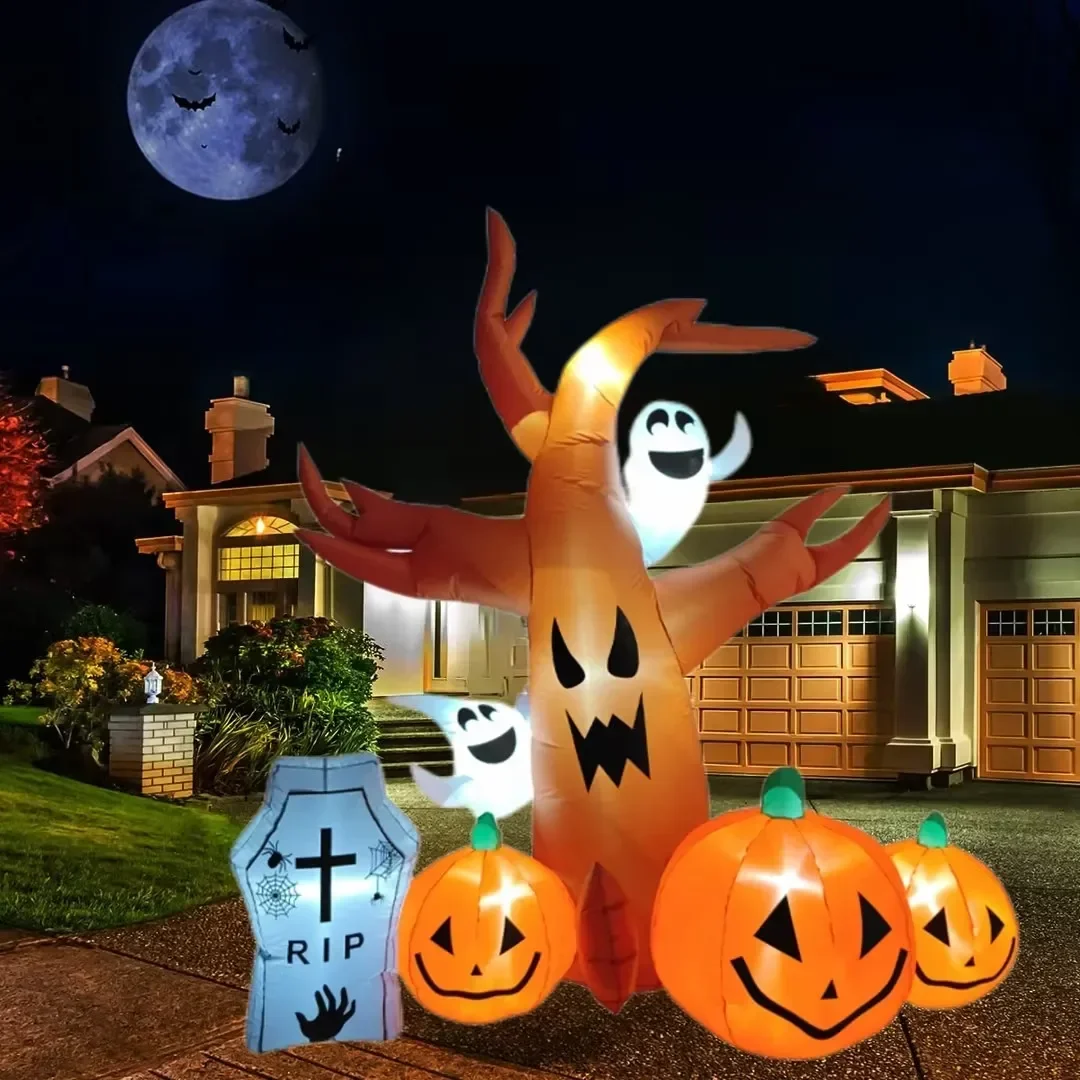 2.4M Halloween Nadmuchiwane Drzewo Horror LED Impreza plenerowa Dekoracja Halloween Dziedziniec Ogród Świecąca Głowa Dyni