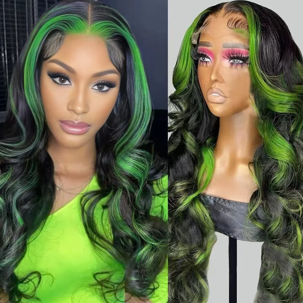

13x6 HD Green Lace Front Wig Human Hair Pre Plucked 200 Density Wig13x4 1B/Green Body Wave Lace Frontal Wig Human Hair for Women