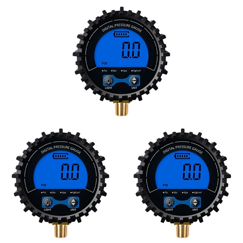 Medidor de presión de neumáticos Digital, pantalla de probador de neumáticos, manómetro de presión de aire, acoplador de conexión rápida, rosca 1/8, 3 uds.