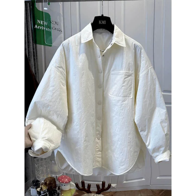 

Quilted Coats Women Lightweight Cotton Added Korean Style Polo-neck Oversized Solid Jackets Casual Vintage Autumn Clothes Women