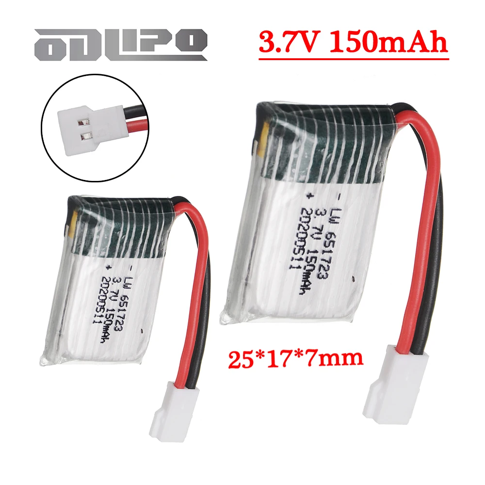 3.7V Drone Battery For Eachine H8 Mini, H8 Mini, Syma X2, Nihui U207 H2 Rc Quadclaptar Helicopter Spare Parts 3.7V 150mAh 651723