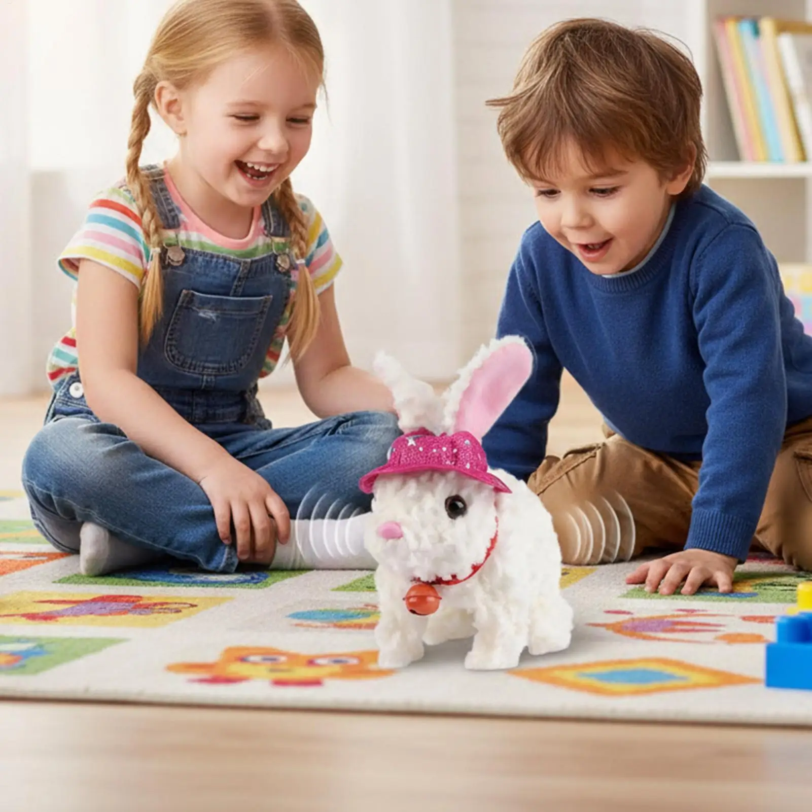 Plush Bunny Toys Jumping Walking Pet Bunny Interactive Toy For Boys Girls Living Room Bedroom Playroom Classroom Nursery Travel