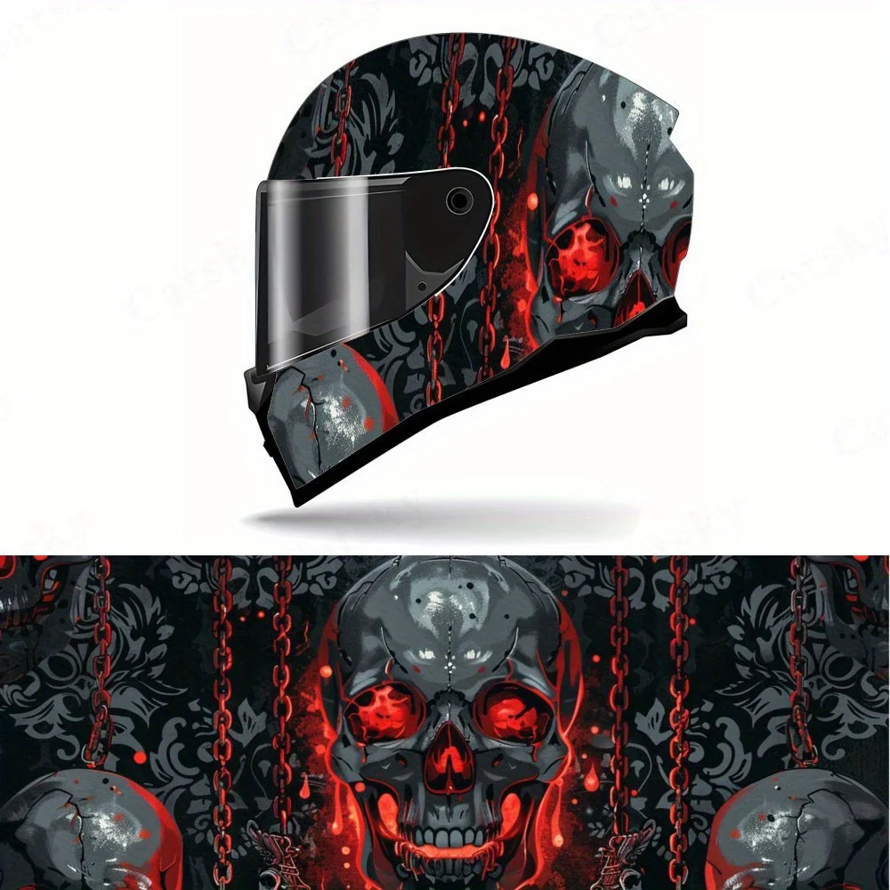 

Blood Chain Skull Helmet Vinyl Wraps, Waterproof Scratch-Resistant Full Face Helmet Decals, Durable PVC Artistic Design, Instant