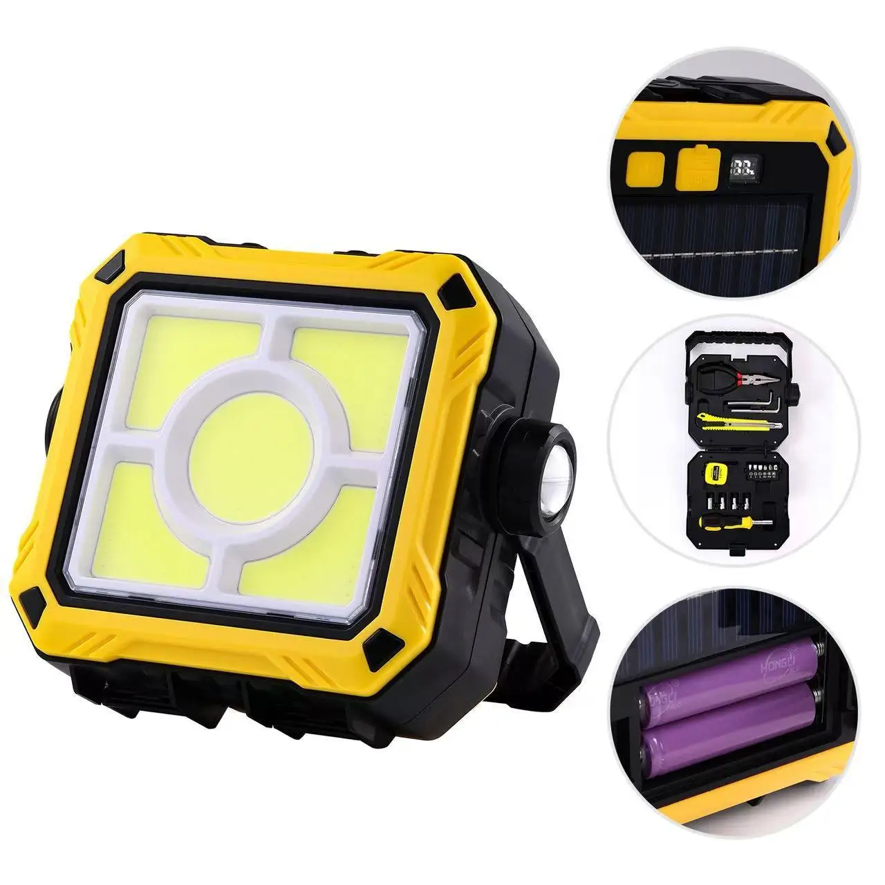 Multifunctional Powerful  Searchlight Solar Flashlight USB Rechargeable LED Camping Lantern with Toolbox Outdoor Portable Light