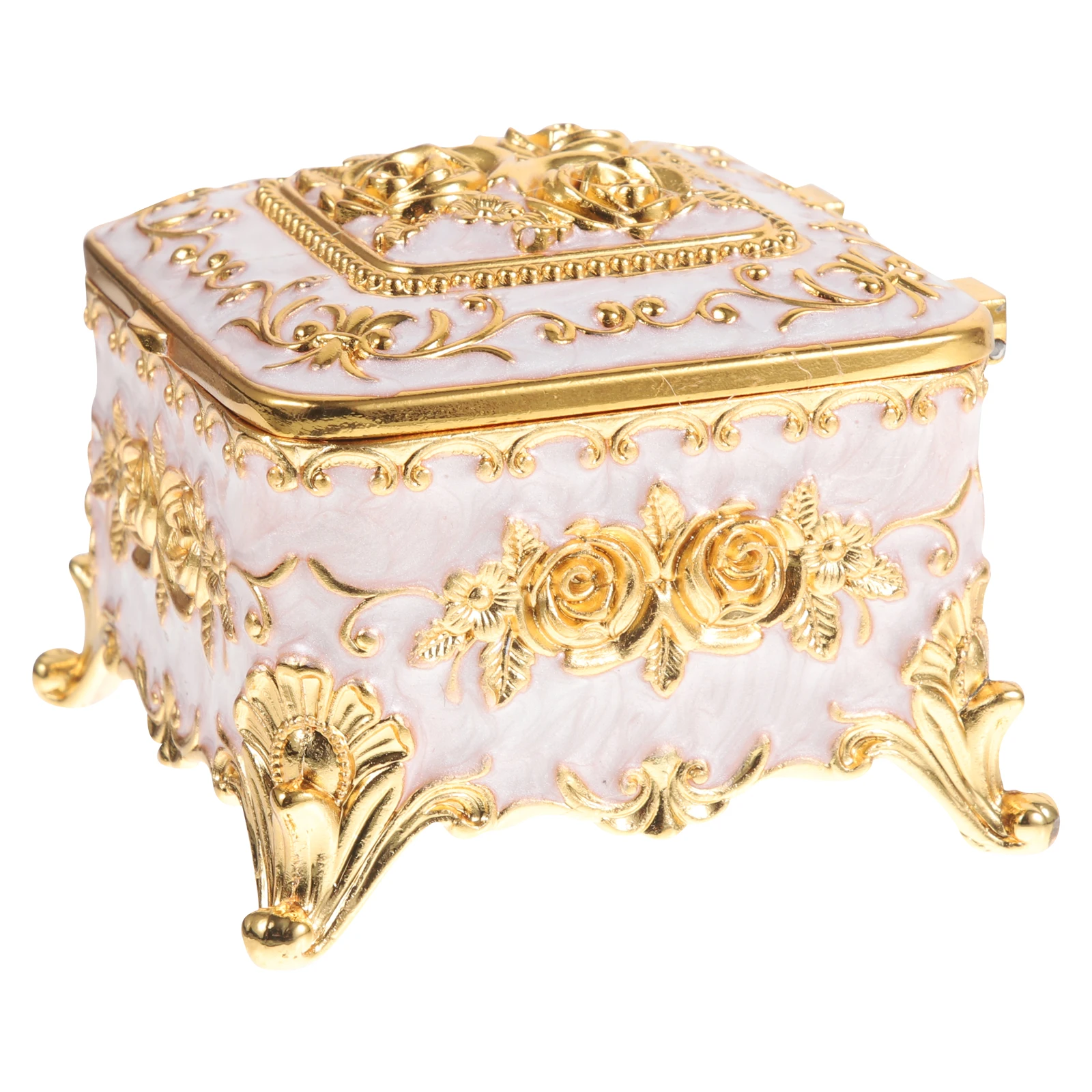 

Deluxe Alloy Jewelry Box Exquisite Embossed Design Desktop Storage Holder For Rings Earrings Necklaces Vintage Style Household