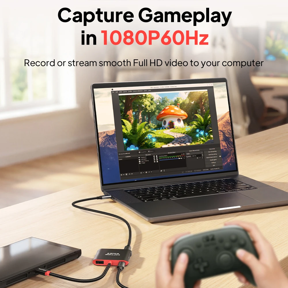 CABLETIME 5 IN 1 HUB Capture Card 4K@30Hz/1080P@60Hz 5Gbps Data Transmission HDMI+USB A+USB C Port Support Switch 2/1 for Laptop