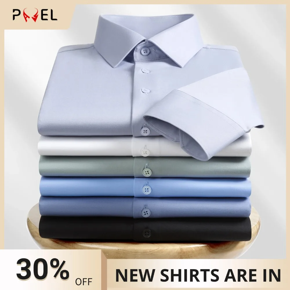 

Men's Sleek Stretch Modal Old Money Style Button-Up Shirts without Pocket, Comfortable Breathable Long Sleeve Formal Menswear