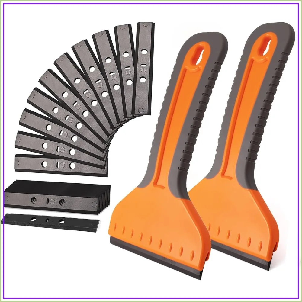 4-Inch Plastic Razor Blade Scraper, 2-Pack with 20 Blades for Sticker, Glue, and Wallpaper Removal