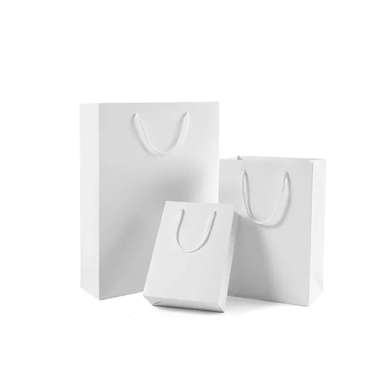 1PC/lot High Quality Kraft Paper Bag with Handles Elegant White Packaging Bags for Wedding Birthday Party Gift Packing Paper Bag