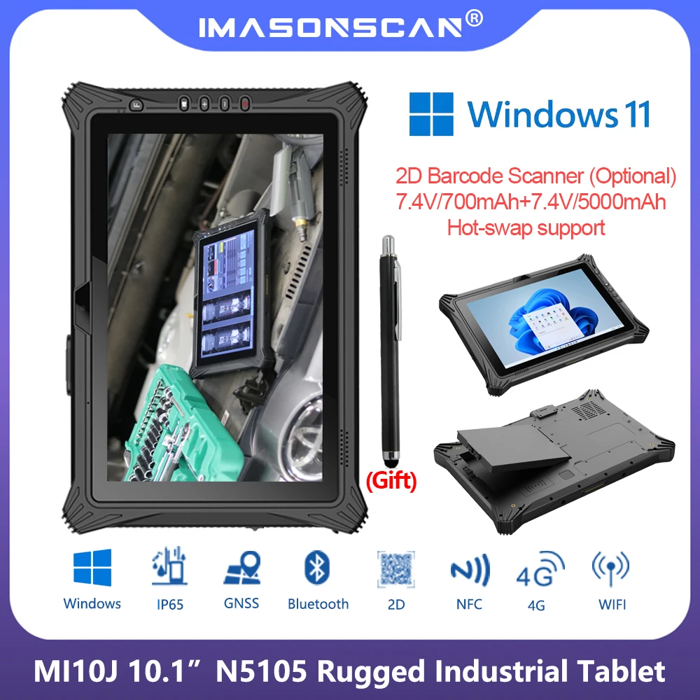 

10,1-дюймовый прочный планшет Win11, читаемый экран солнечного света, прочный планшет, 4G, Wi-Fi, отпечаток пальца, RJ45, NFC, RS232, поддержка батареи, горячая замена