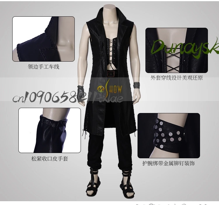 زي الشيطان قد يبكي 5 فولت مجموعة كاملة من معطف واق من المطر بدون أكمام مع أحذية شعر مستعار للهالوين/التخرج/يومي قوطي DMC5 منافس