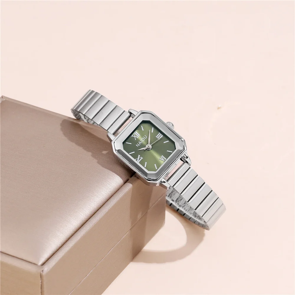 fashion simple rectangle dial silver steel band quartz women watch