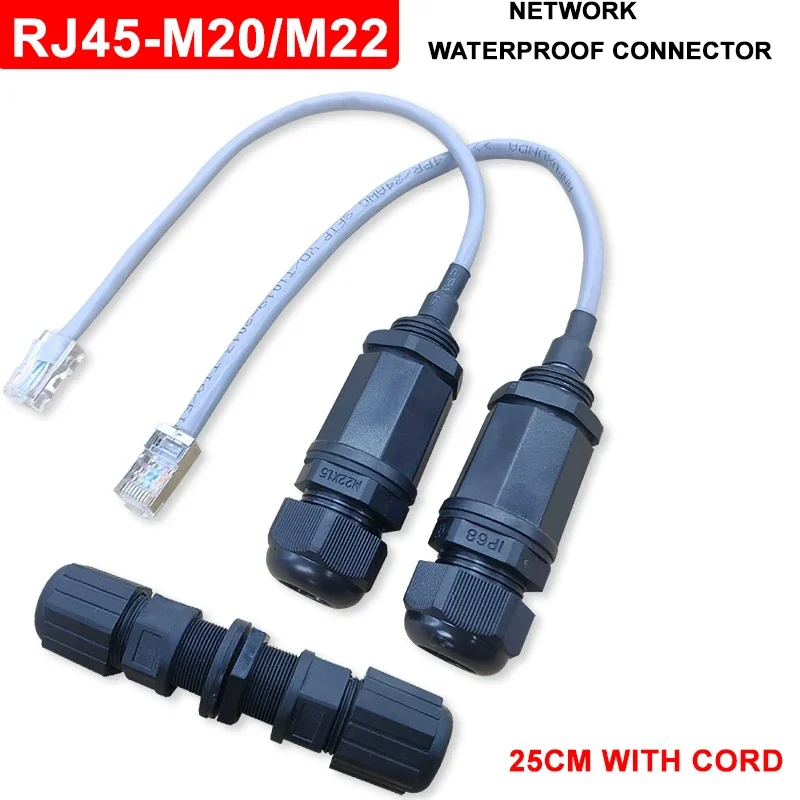 M20/22 RJ45 Outdoor Network Connectors IP67 Aviation Plug with 25cm Wire Rj45 Crystal Head Socket Cat5 Network Cable Waterproof