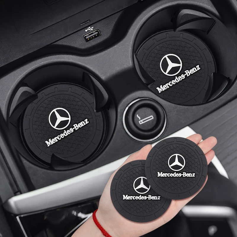 2X Car Coaster Water Cup Slot Non-Slip Mat Pad Silicone For Mercedes Benz AMG GLC GLB GLE CLA W206 W204 W205 W212 W213 W169 W176