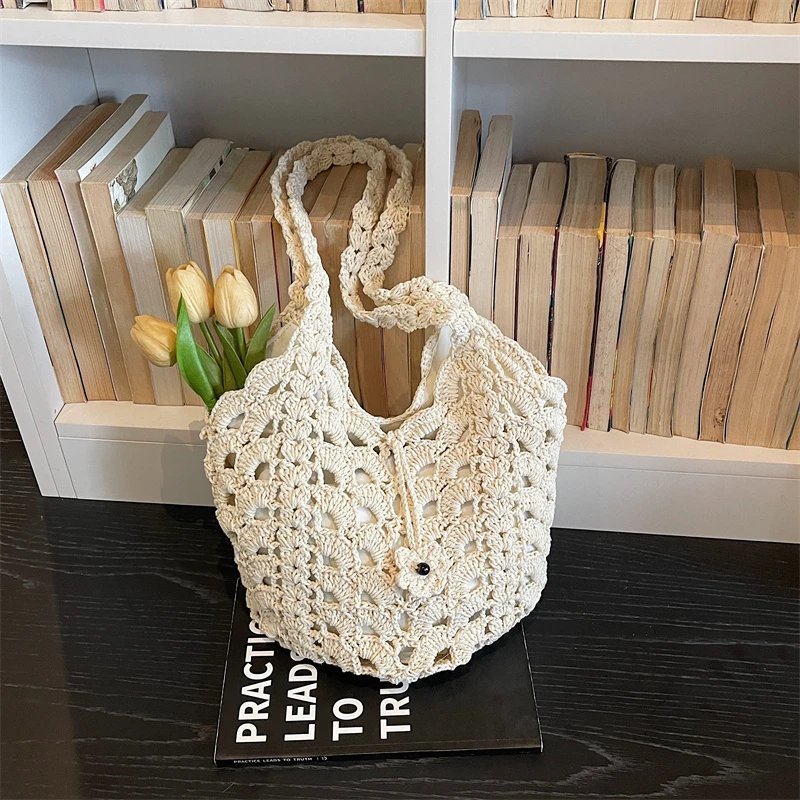 Fashion Handmade Crochet Hollow Tote Bag for Women Vacation Multi-color Woven Shoulder Bags Daily Boho Beach Handbag for Summer view 2