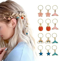 12Pcs Colorful Mermaids Hair Rings Pendant Hair Jewelry for Braids & Dreadlocks Hair Accessories for Women & Girls