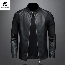 Spring Autumn Leather Jacket Men Stand Collar Slim Pu Leather Jacket Fashion Motorcycle Causal Coat Mens Moto Biker Leather Coat