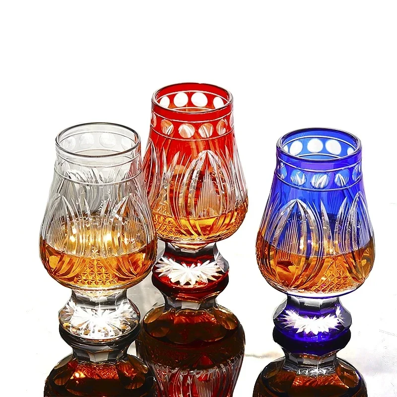 Hand Cut Cobalt  Edo Kiriko Whiskey Tasting Glass Crystal Brandy Snifter Cup Luxury Cognac Glassware 180ml Dropshipping