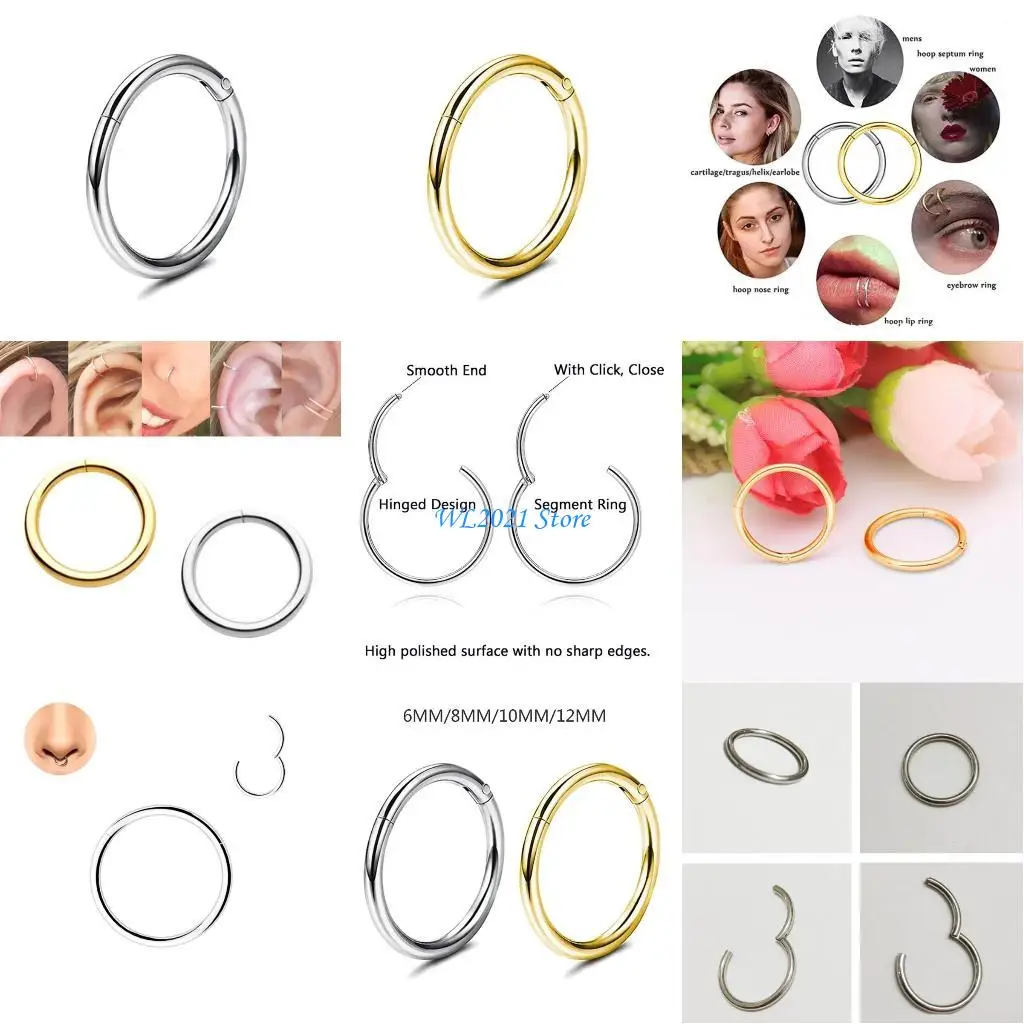 

G5GC Stainless Steel Nose Ring Seamless Closure Hoop 6/8/10/12mm Nose Hoop Lip Rings Body Piercing Jewelry