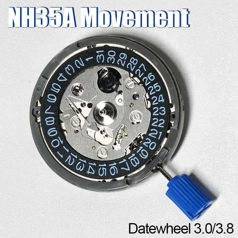 حركة ميكانيكية ممتازة NH35A عالية الدقة NH35 عند 3 في 3.8 عجلة التاريخ 24 جوهرة أوتوماتيكية ذاتية الملء تتحمل باللون الأسود