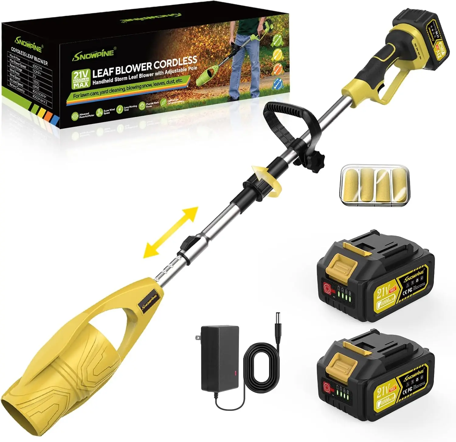 

Cordless Leaf Blower,400000RPM Handheld Air Duster with Adjustable Pole,21V Max 4.0Ah*2 Batteries and Charger,Lightweight Air Br