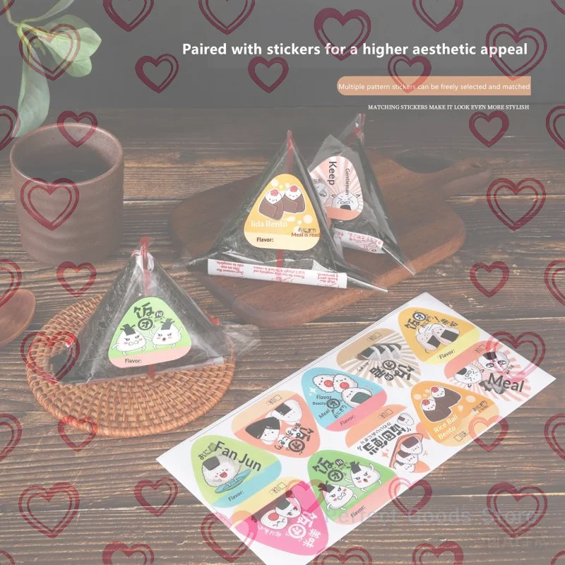 Reusable Triangular Sushi Rice Ball Bags with Label Stickers Plastic Mold for Bento Snack Packaging